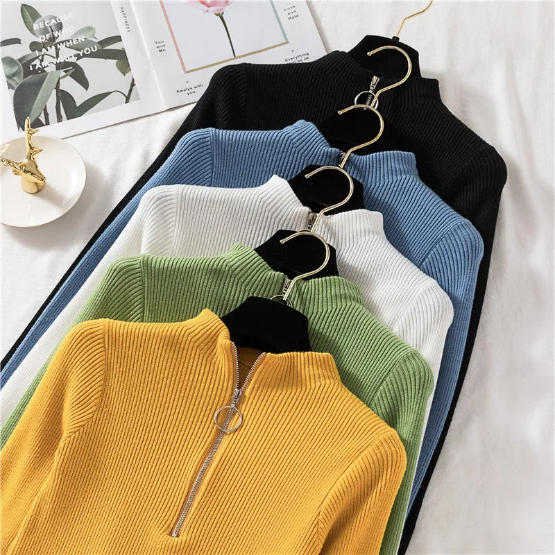 Women Turtleneck Sweater Women Pullover Knitted Zipper Sweater Women Sweaters And Pullovers