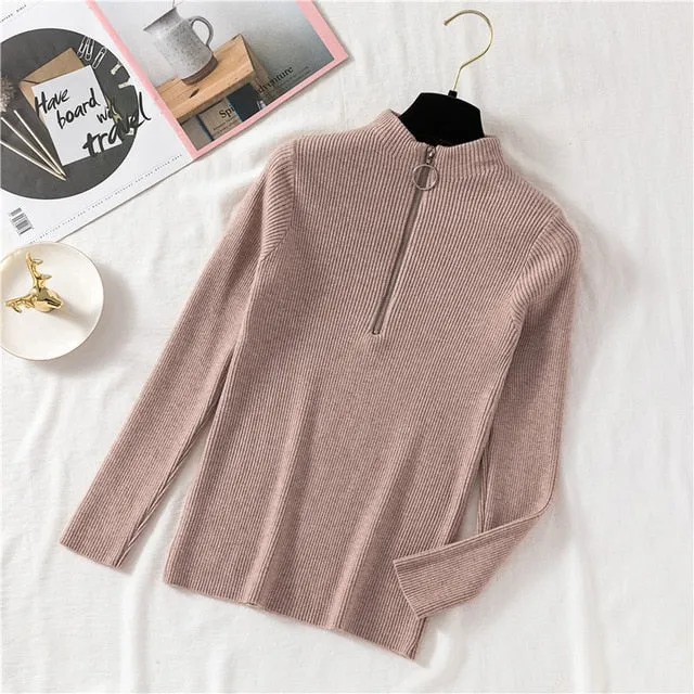 Women Turtleneck Sweater Women Pullover Knitted Zipper Sweater Women Sweaters And Pullovers
