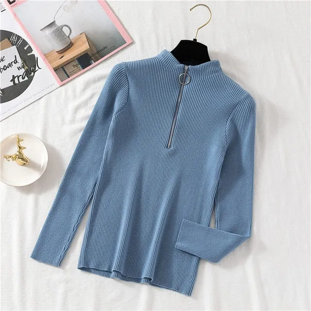 Women Turtleneck Sweater Women Pullover Knitted Zipper Sweater Women Sweaters And Pullovers