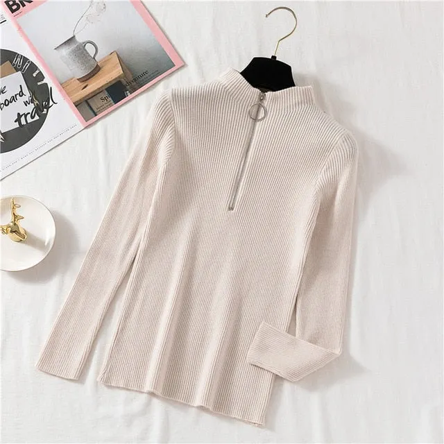 Women Turtleneck Sweater Women Pullover Knitted Zipper Sweater Women Sweaters And Pullovers