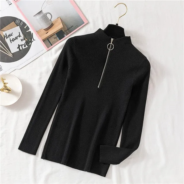 Women Turtleneck Sweater Women Pullover Knitted Zipper Sweater Women Sweaters And Pullovers