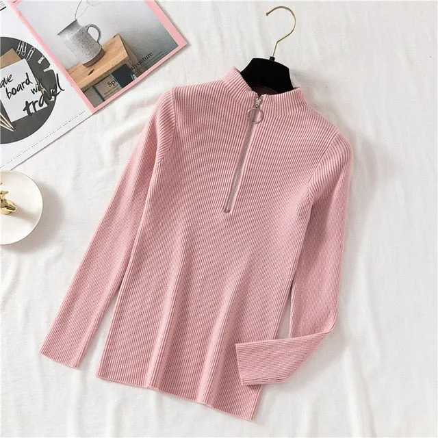 Women Turtleneck Sweater Women Pullover Knitted Zipper Sweater Women Sweaters And Pullovers