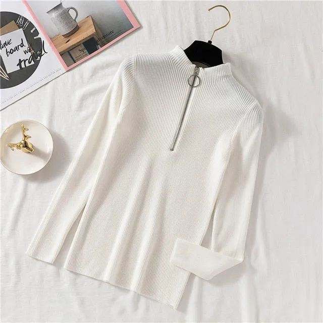 Women Turtleneck Sweater Women Pullover Knitted Zipper Sweater Women Sweaters And Pullovers