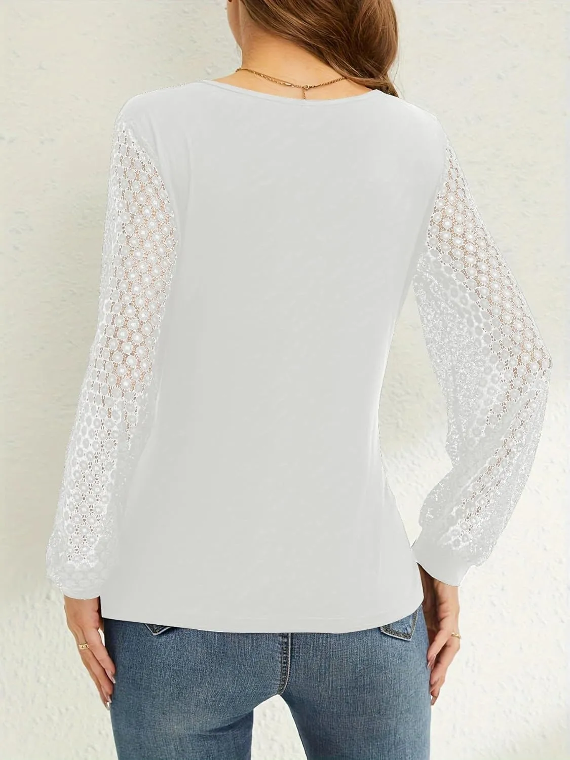 YELAIVP Long Sleeve Shirts for Women V Neck Lace Tops Dressy Business Casual Blouses Cross Wrap Sexy Tops Work Shirt