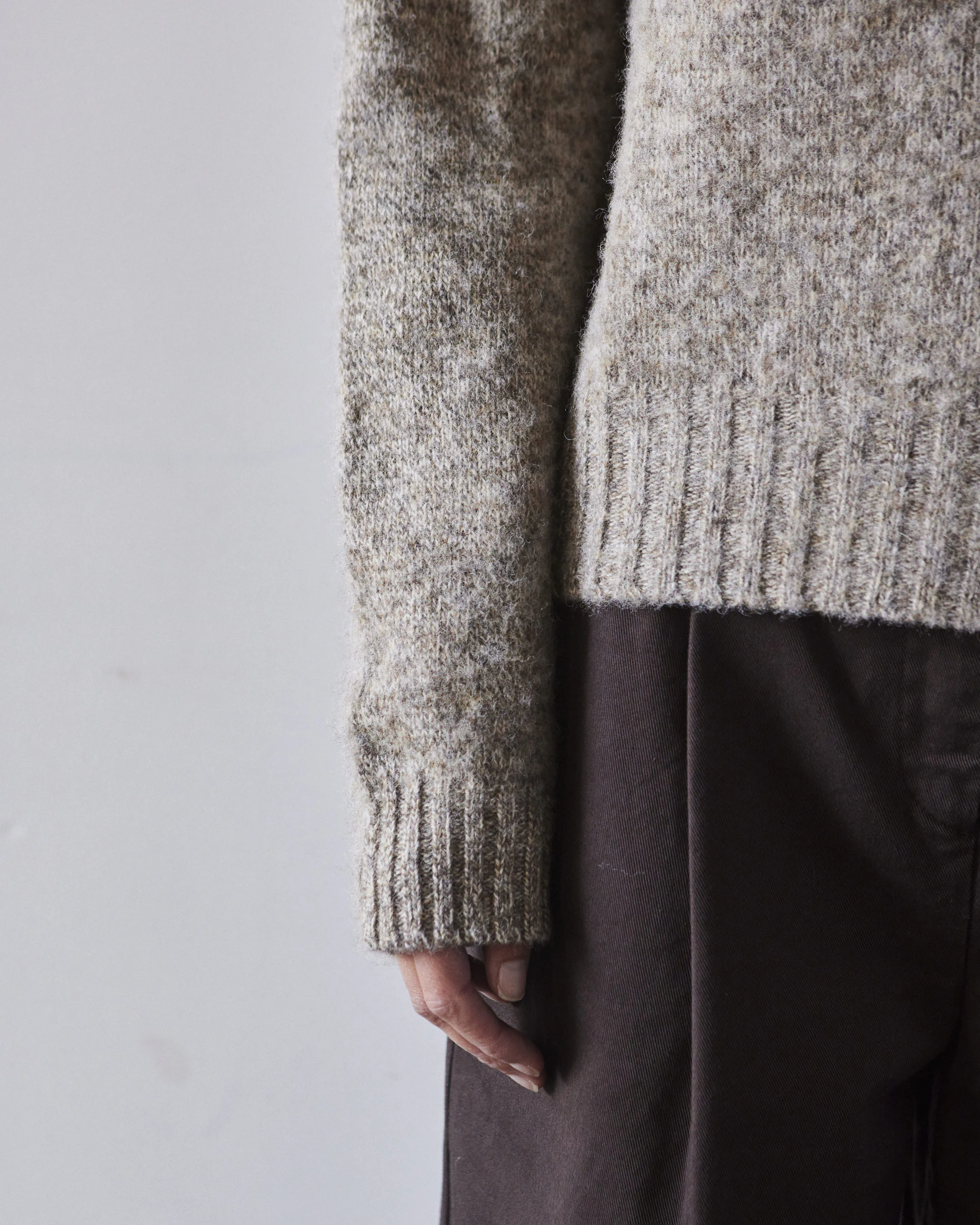 YMC Jets Crew Neck Knit Sweater, Light Brown Marl