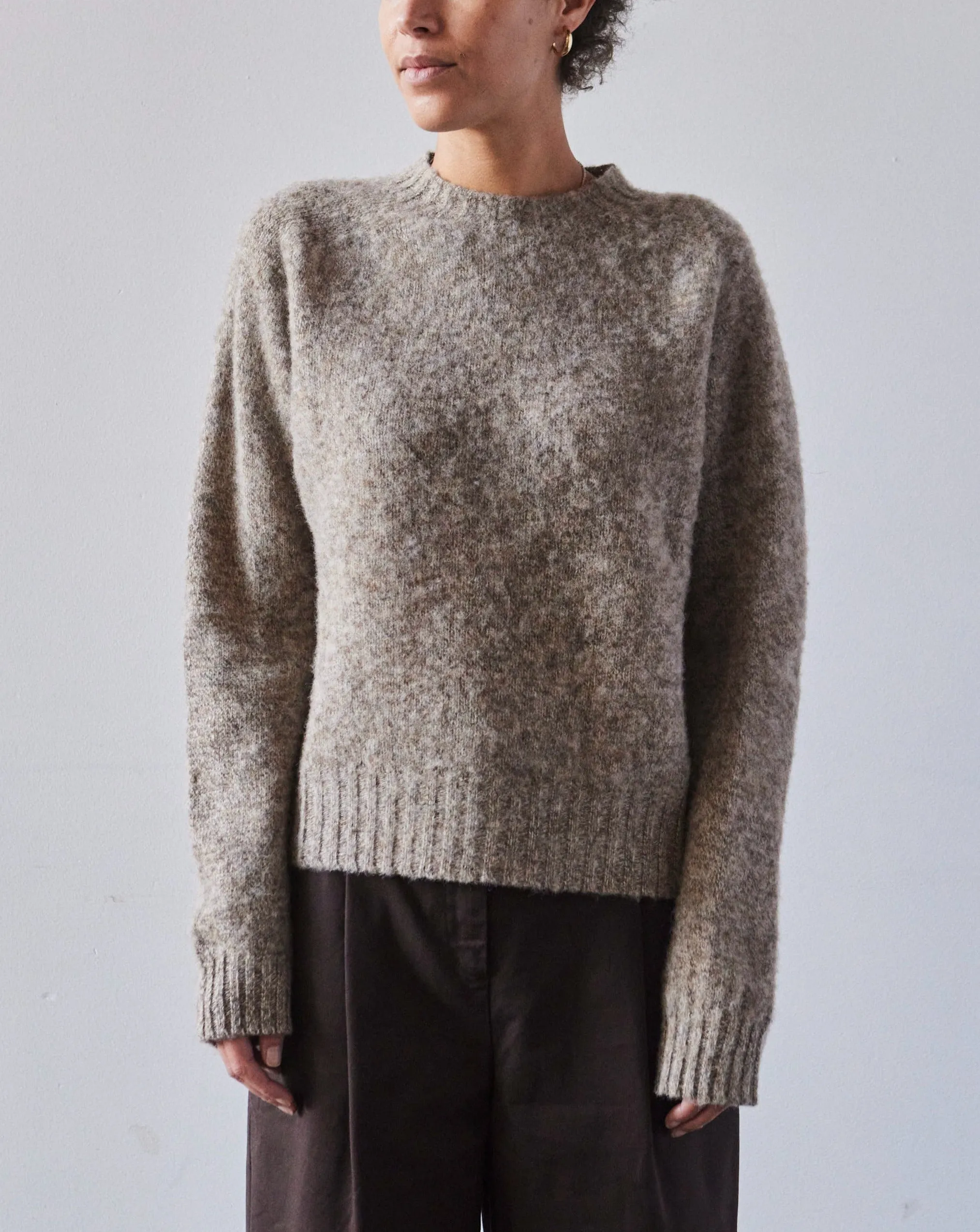 YMC Jets Crew Neck Knit Sweater, Light Brown Marl