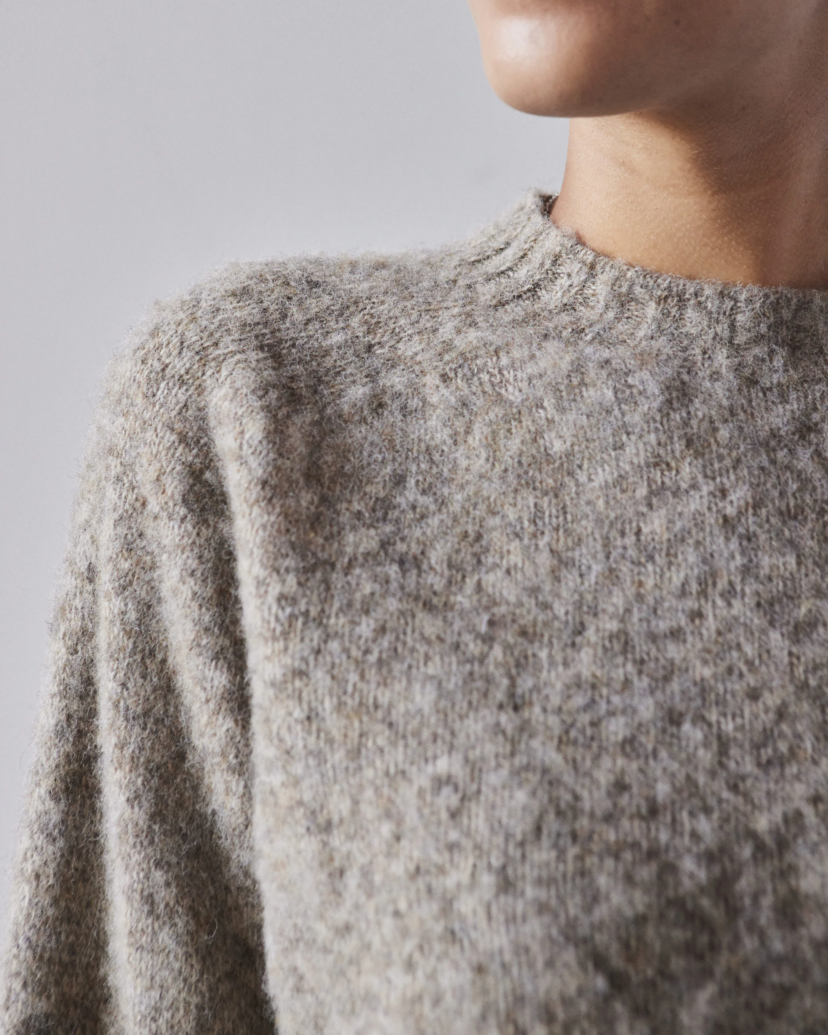 YMC Jets Crew Neck Knit Sweater, Light Brown Marl
