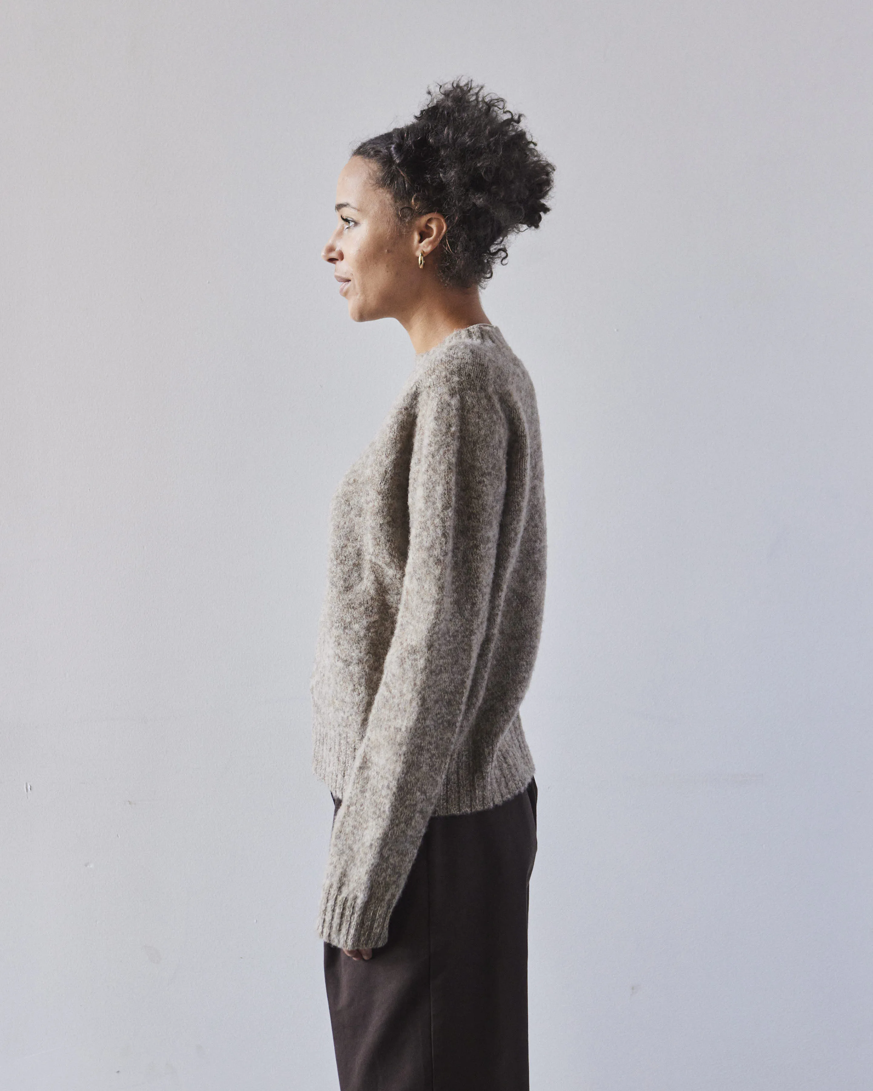 YMC Jets Crew Neck Knit Sweater, Light Brown Marl