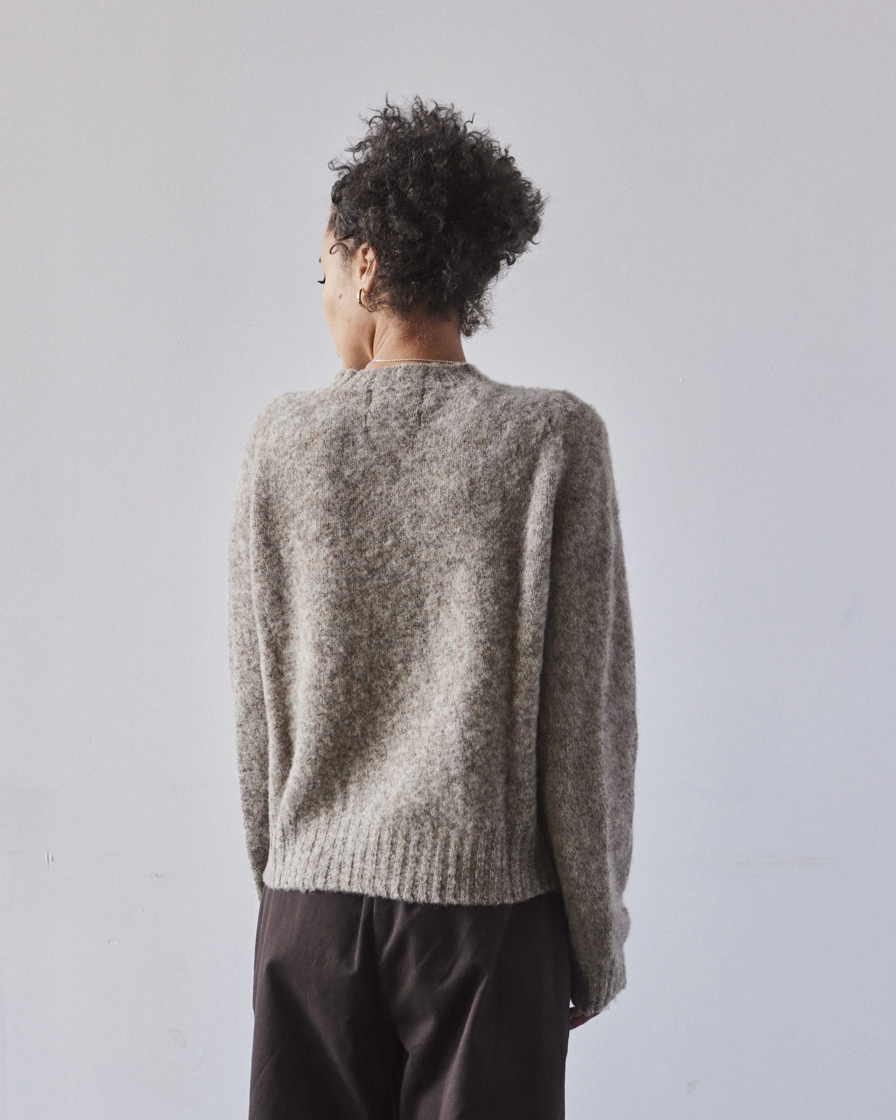 YMC Jets Crew Neck Knit Sweater, Light Brown Marl